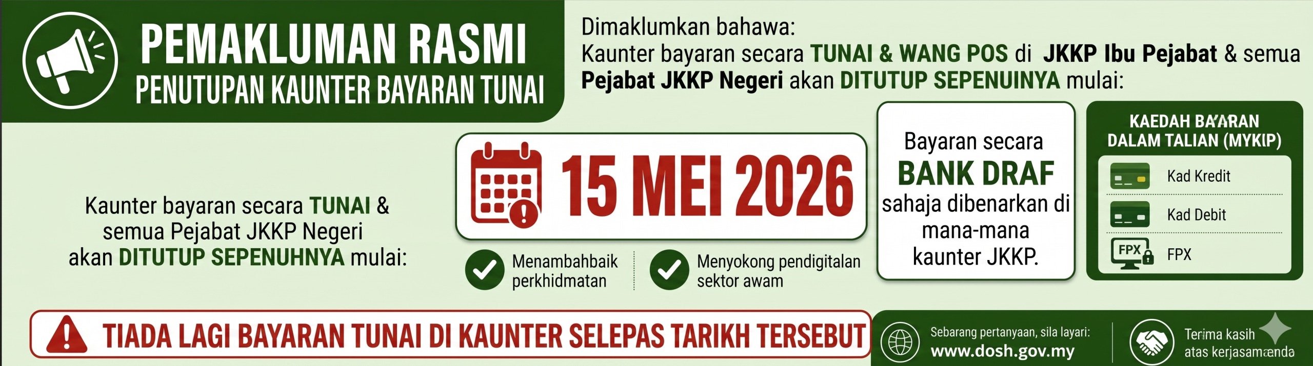 penutupan bayaran tunai